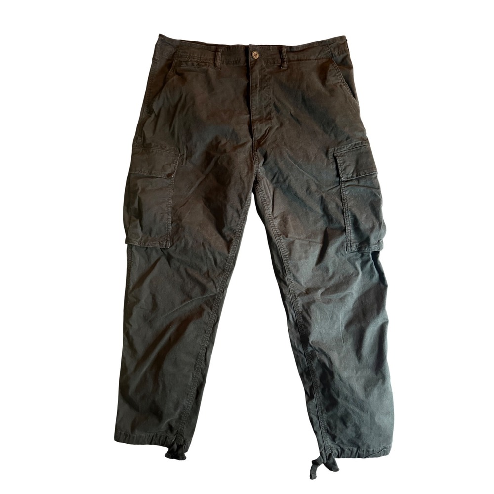 American Eagle Flex Cargo Pants Mens 34x30 Black Straight Leg Utility Drawstring